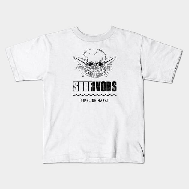 Surfivors in Pipeline Hawaii Kids T-Shirt by SashaShuba